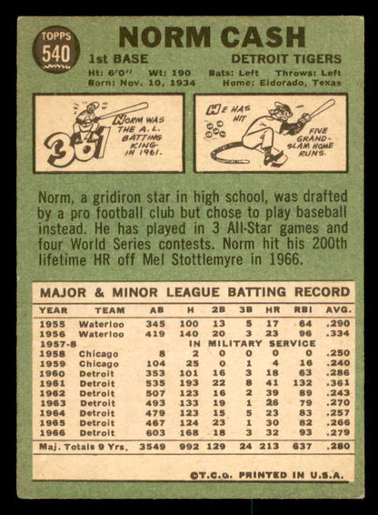 1967 Topps Baseball #540 Norm Cash Tigers VG-EX/EX 565968