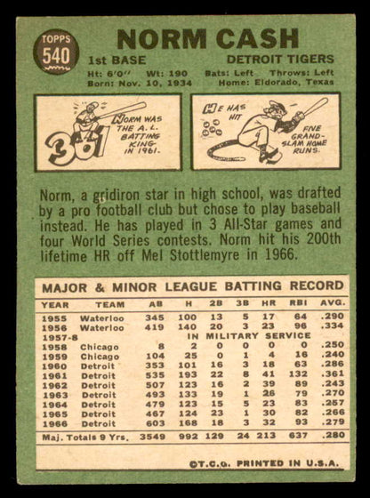 1967 Topps Baseball #540 Norm Cash Tigers VG-EX/EX 565969