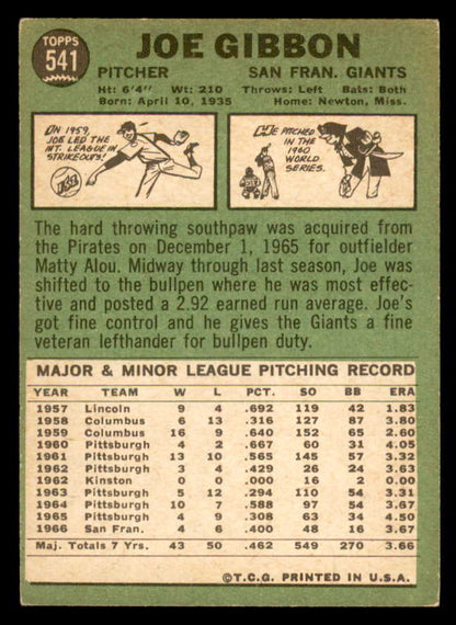 1967 Topps Baseball #541 Joe Gibbon Giants VG-EX 565971