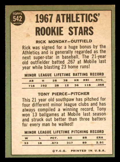1967 Topps Baseball #542 Rick Monday A's NR-MT 565973