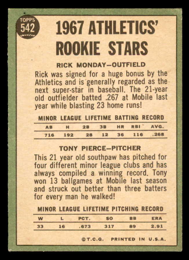 1967 Topps Baseball #542 Rick Monday A's NR-MT 565974