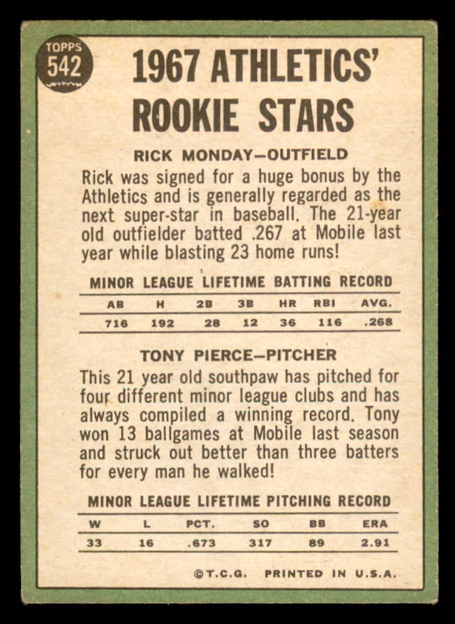 1967 Topps Baseball #542 Rick Monday A's VG-EX 565975