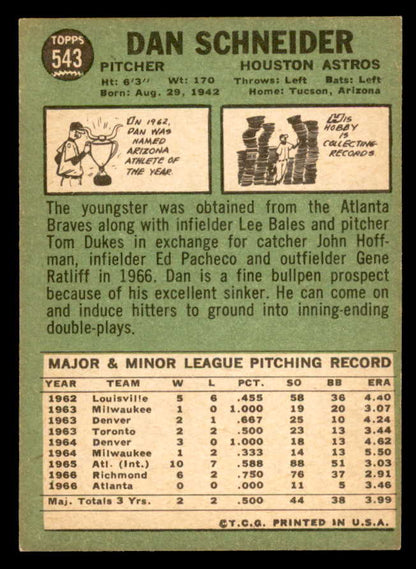 1967 Topps Baseball #543 Dan Schneider Astros NR-MT 565976