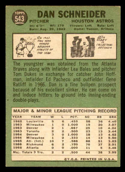 1967 Topps Baseball #543 Dan Schneider Astros EX-MT 565977