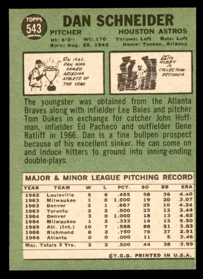 1967 Topps Baseball #543 Dan Schneider Astros VG-EX 565978
