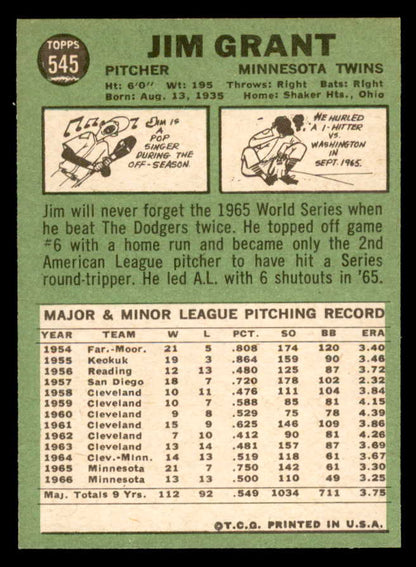1967 Topps Baseball #545 Jim Grant Twins NR-MT 565982