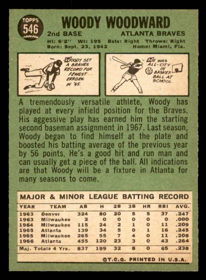 1967 Topps Baseball #546 Woody Woodward Braves EX-MT 565986