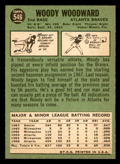 1967 Topps Baseball #546 Woody Woodward Braves EX-MT 565986