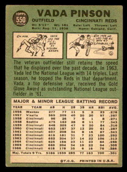 1967 Topps Baseball #550 Vada Pinson Reds VG-EX 565999