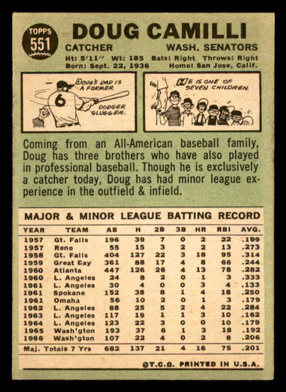 1967 Topps Baseball #551 Doug Camilli Senators NR-MT 566000