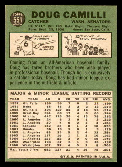 1967 Topps Baseball #551 Doug Camilli Senators NR-MT 566001