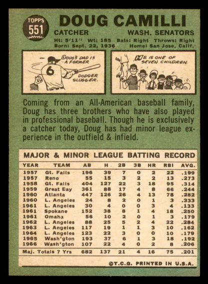 1967 Topps Baseball #551 Doug Camilli Senators EX-MT 566002