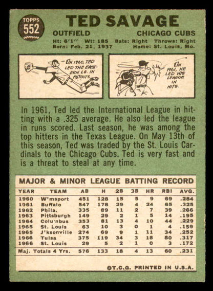 1967 Topps Baseball #552 Ted Savage Cubs NR-MT 566004
