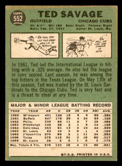 1967 Topps Baseball #552 Ted Savage Cubs VG-EX 566005