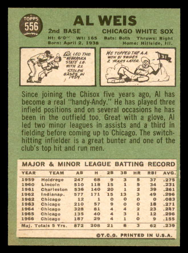 1967 Topps Baseball #556 Al Weis White Sox NR-MT 566015