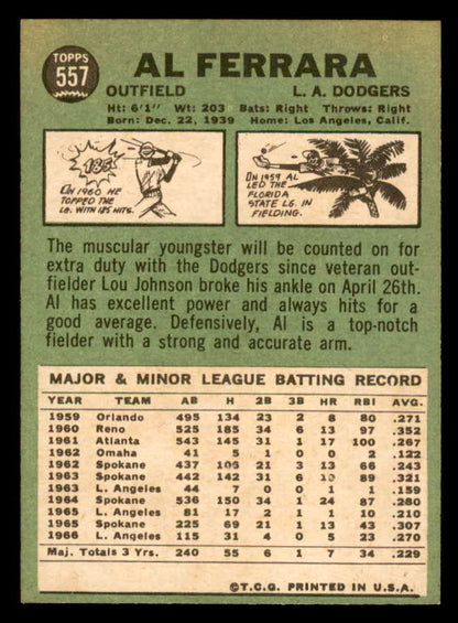 1967 Topps Baseball #557 Al Ferrara Dodgers VG-EX 566019