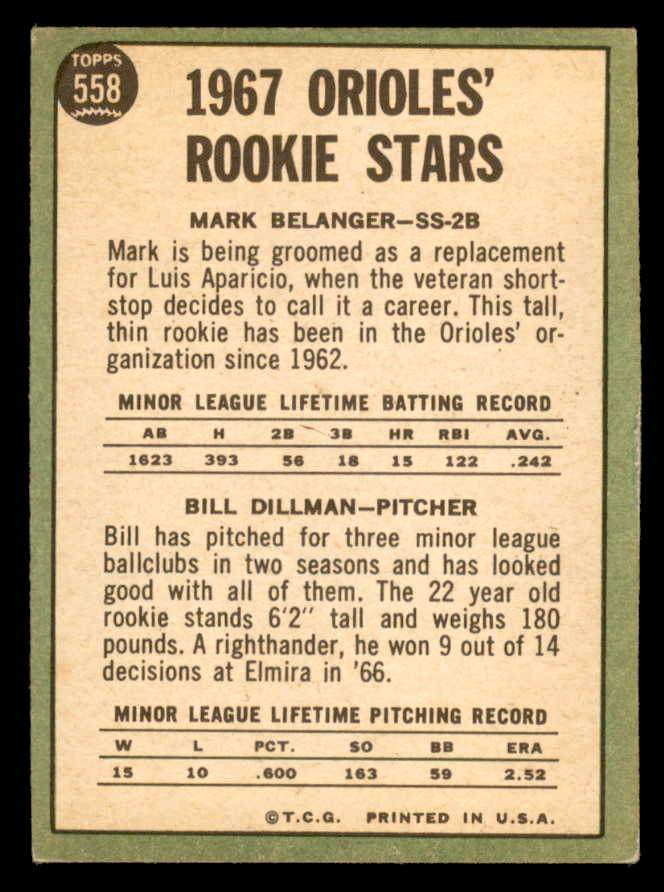 1967 Topps Baseball #558 Mark Belanger Orioles EX 566022
