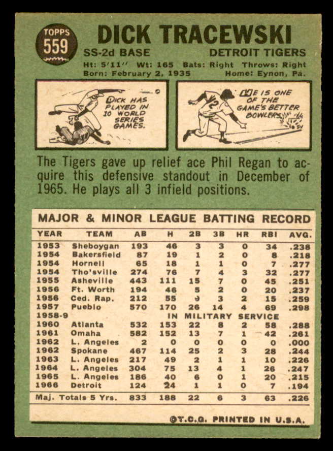 1967 Topps Baseball #559 Dick Tracewski Tigers NR-MT 566023