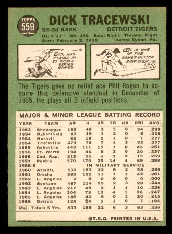 1967 Topps Baseball #559 Dick Tracewski Tigers EX 566024