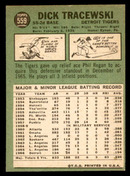 1967 Topps Baseball #559 Dick Tracewski Tigers EX 566025