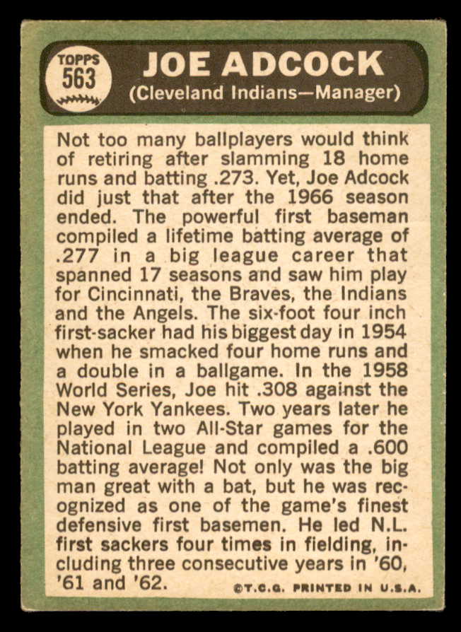 1967 Topps Baseball #563 Joe Adcock Indians VG-EX 566035