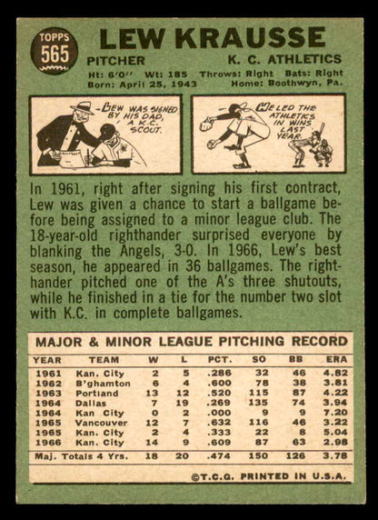 1967 Topps Baseball #565 Lew Krausse A's EX+/EX-MT 566039
