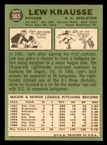 1967 Topps Baseball #565 Lew Krausse A's EX 566040