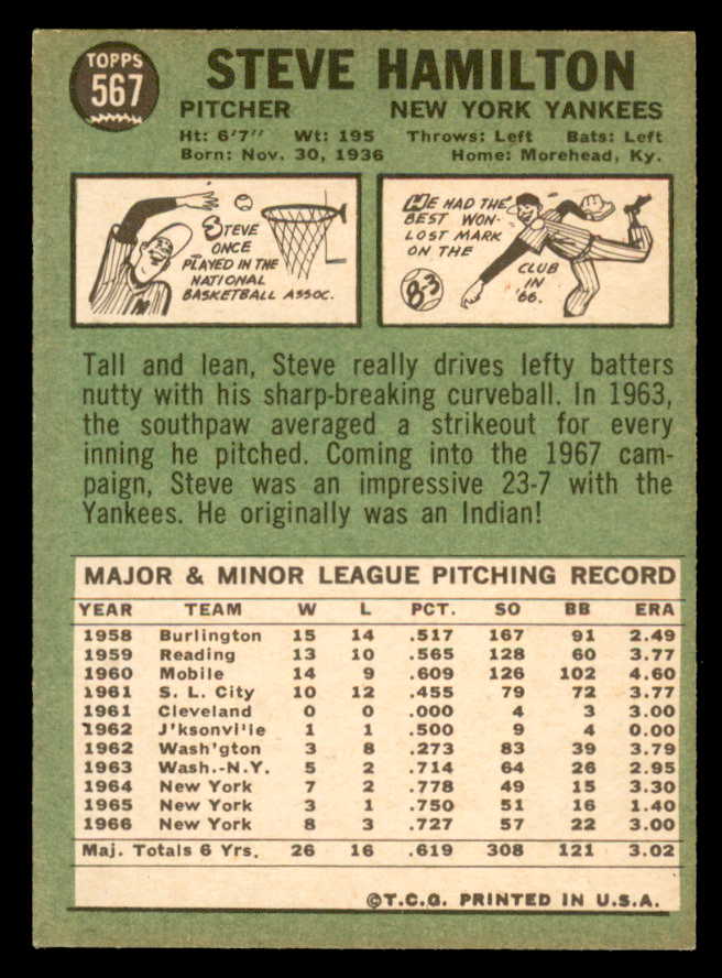 1967 Topps Baseball #567 Steve Hamilton Yankees NR-MT 566045