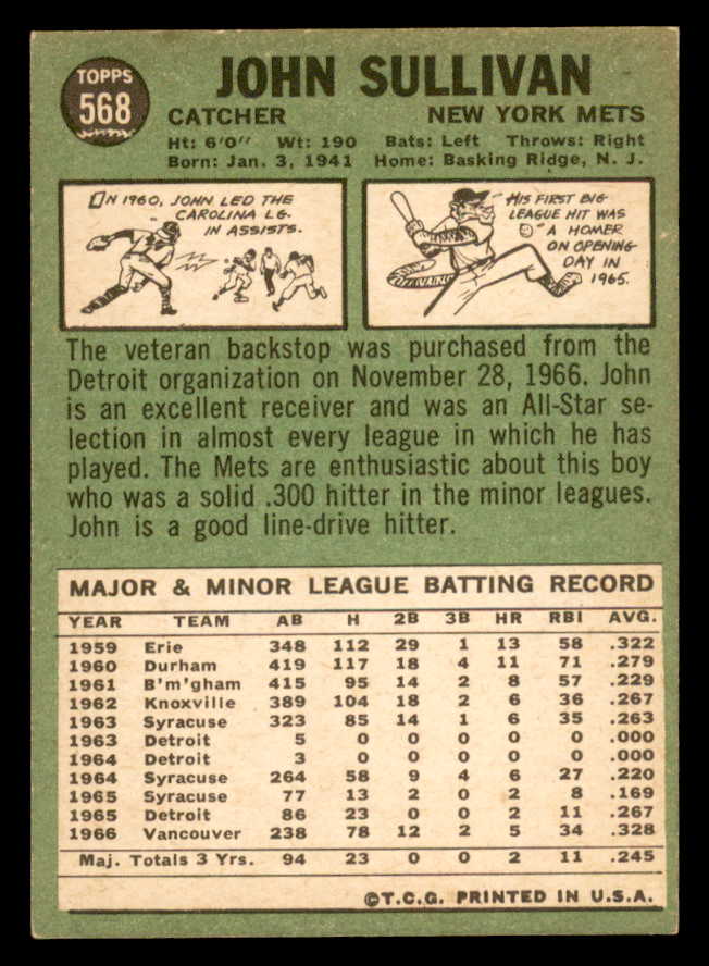1967 Topps Baseball #568 John Sullivan Mets EX-MT 566048