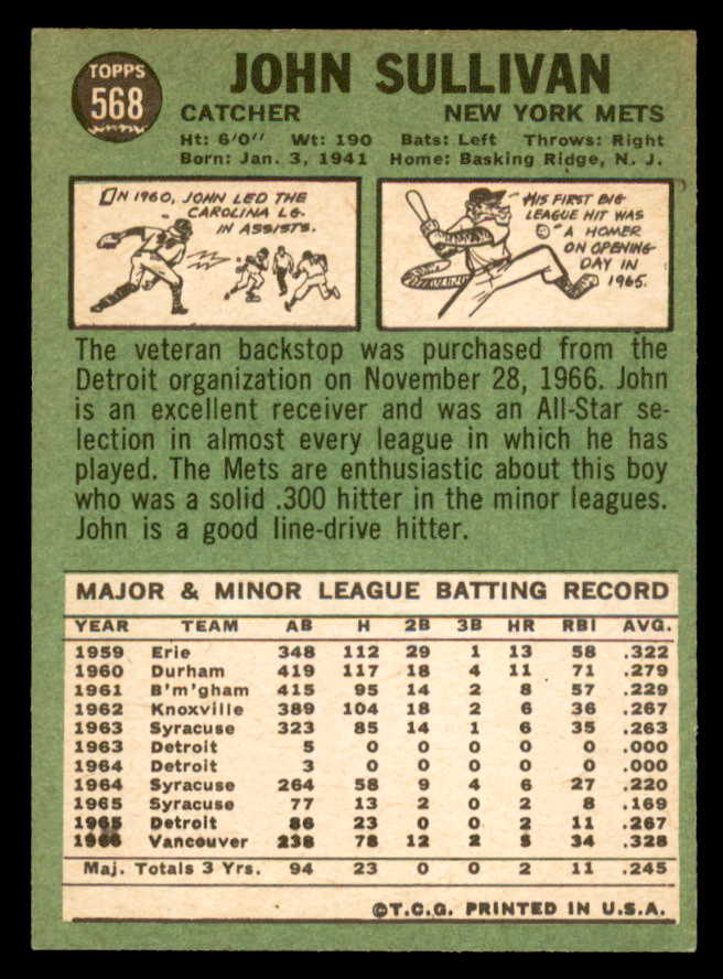 1967 Topps Baseball #568 John Sullivan Mets EX+/EX-MT 566049