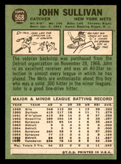 1967 Topps Baseball #568 John Sullivan Mets EX+/EX-MT 566049