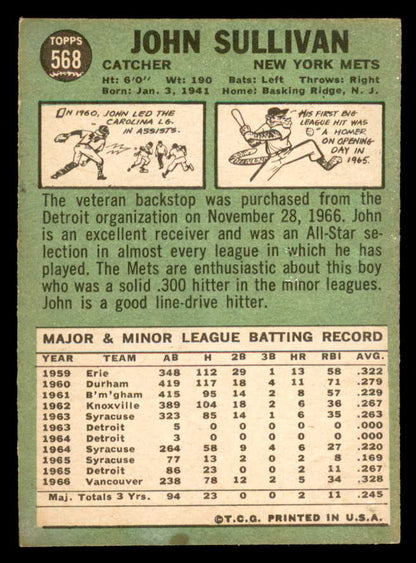 1967 Topps Baseball #568 John Sullivan Mets EX 566050