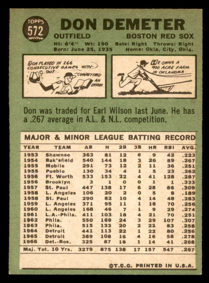 1967 Topps Baseball #572 Don Demeter Red Sox EX-MT 566057