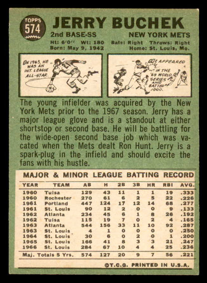 1967 Topps Baseball #574 Jerry Buchek Mets EX-MT 566062