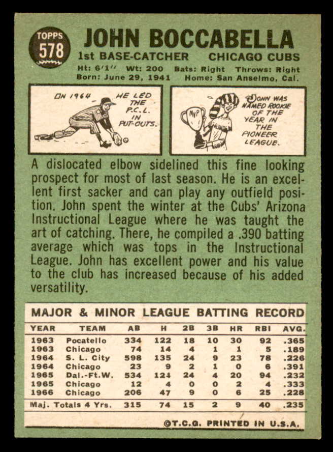 1967 Topps Baseball #578 John Boccabella Cubs NR-MT 566073