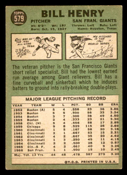1967 Topps Baseball #579 Bill Henry Giants EX 566077