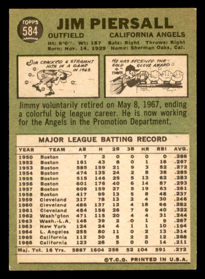 1967 Topps Baseball #584 Jim Piersall Angels EX+/EX-MT 566086