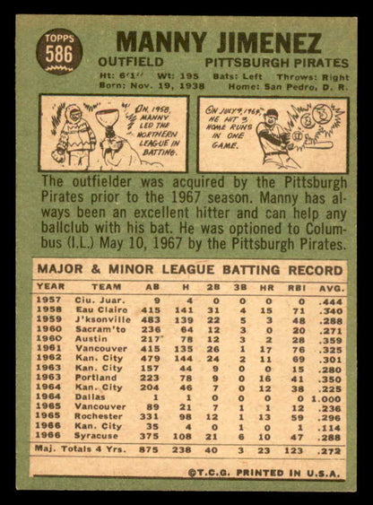 1967 Topps Baseball #586 Manny Jimenez Pirates NR-MT 566091