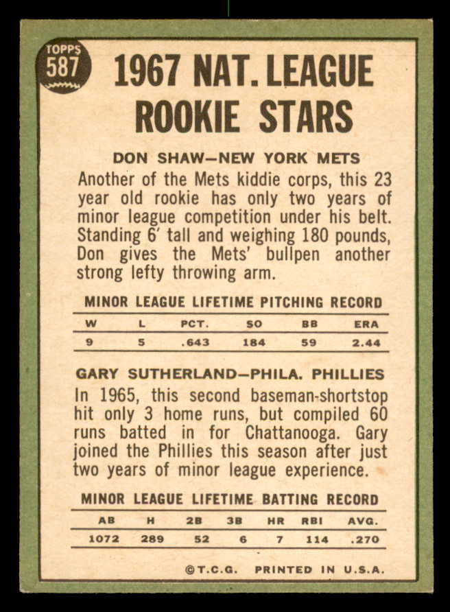 1967 Topps Baseball #587 Don Shaw Mets EX-MT 566095