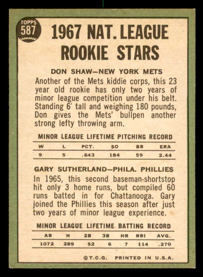 1967 Topps Baseball #587 Don Shaw Mets EX-MT 566095