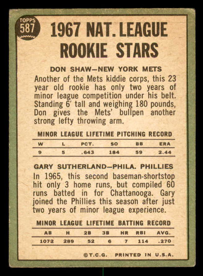 1967 Topps Baseball #587 Don Shaw Mets Fair 566096