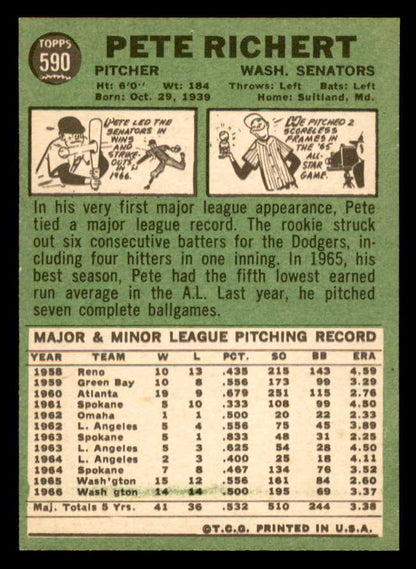 1967 Topps Baseball #590 Pete Rickert Senators NR-MT 566104