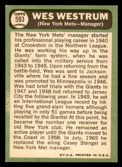 1967 Topps Baseball #593 Wes Westrum Mets NR-MT 566113