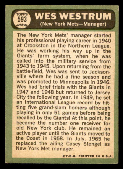 1967 Topps Baseball #593 Wes Westrum Mets VG-EX 566114