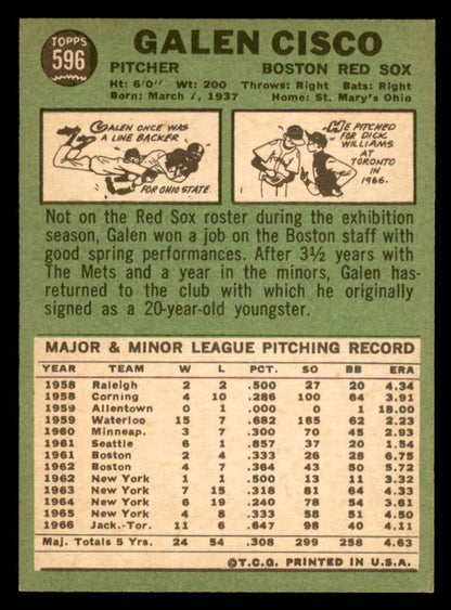 1967 Topps Baseball #596 Galen Cisco Red Sox NR-MT 566120