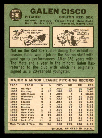 1967 Topps Baseball #596 Galen Cisco Red Sox VG-EX 566122
