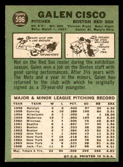 1967 Topps Baseball #596 Galen Cisco Red Sox VG 566123