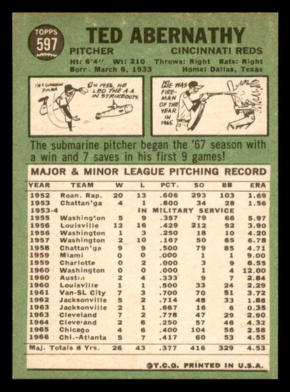 1967 Topps Baseball #597 Ted Abernathy Reds NR-MT 566124