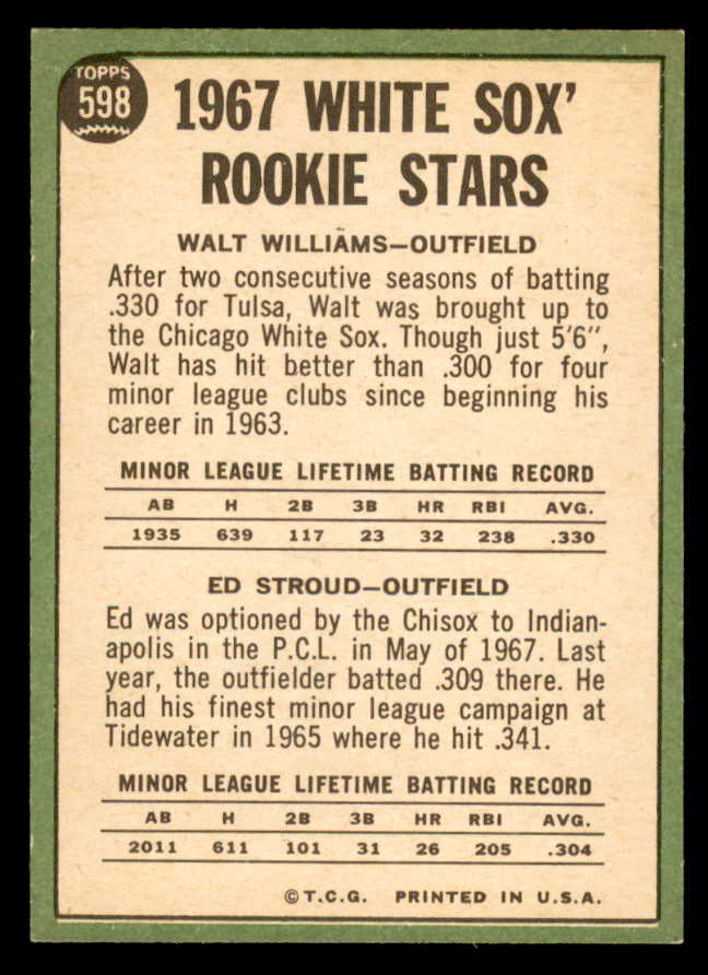 1967 Topps Baseball #598 Walt Williams White Sox NR-MT 566127