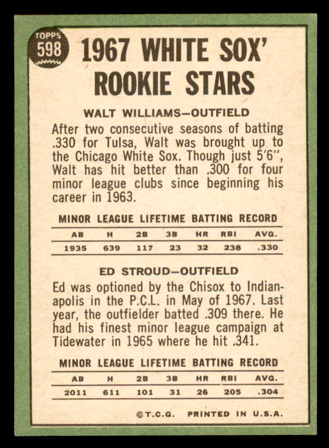 1967 Topps Baseball #598 Walt Williams White Sox EX-MT 566128